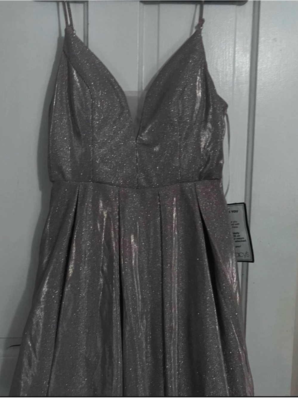 Macy's Shimmery Taupe A-Line Spaghetti Strap Prom Mini Dress